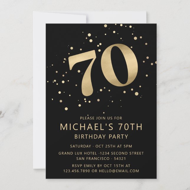 Modern 70th Seventy Birthday Photo Gold Glitter Invitation (Front)