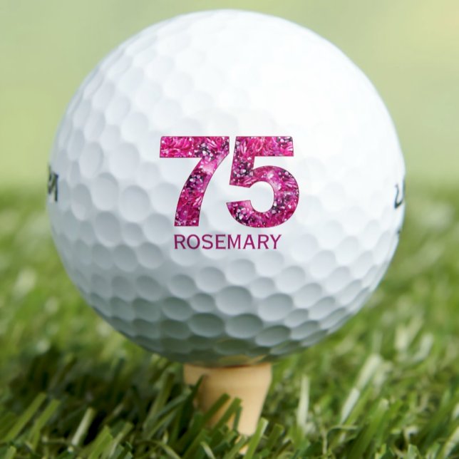 Modern 75th birthday golf balls 75 pink initials (Creator Uploaded)