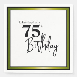 Modern 75th Birthday Napkins Elegant Black Gold