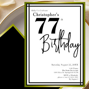 Modern 77th Birthday Invitation Elegant Black Gold