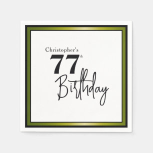 Modern 77th Birthday Napkins Elegant Black Gold