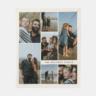 Modern 7-Photo Collage Beige Minimalist Keepsake Fleece Blanket