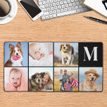 Modern 7 Photo Collage Custom Simple Monogram Desk Mat<br><div class="desc">This desk mat features a customisable photo collage perfect for showcasing your favourite picture of family, pets, friends or grandparents. The modern and cute design is ideal for dog lovers, family, and friends, or anyone looking for a fun desk accessory. It's a great addition to any office space and can...</div>