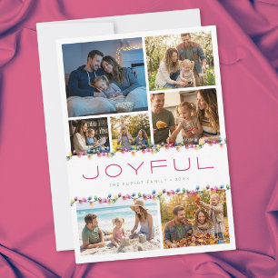 Modern 7 Photo Collage Joyful Christmas Lights Holiday Card