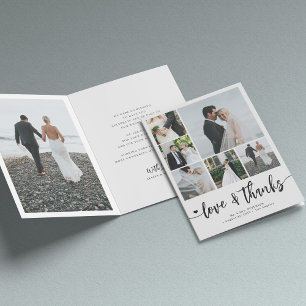Modern 7 photo collage love and thanks wedding thank you card