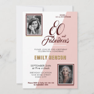 Modern 80 and Fabulous 2 Photo 80th Birthday Invitation