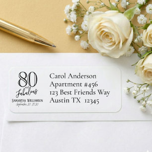 Modern 80 and Fabulous Bold Name Date Birthday Return Address Label