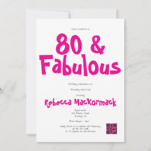 Modern 80 and Fabulous Pink 80th Birthday Party  Invitation