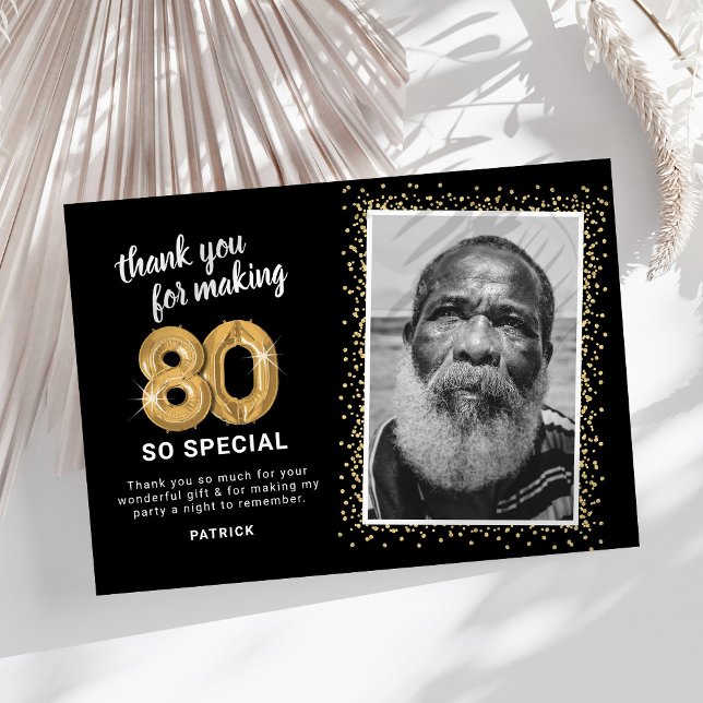 Modern 80th Adult Birthday Photo Thank You Card (Creator Uploaded)