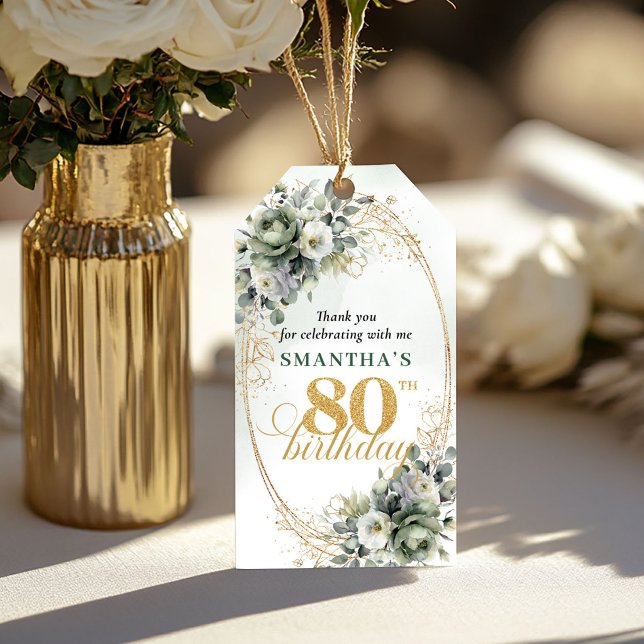 Modern 80th Birthday Eucalyptus Favour Tag (Modern 80th Birthday Eucalyptus Favor Tag)