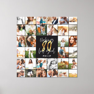 Modern 80th birthday multi photo script gift canvas print