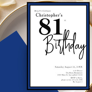 Modern 81st Birthday Invitation Elegant Black Blue