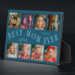 Modern 8 Photo Collage Best Mom Ever Teal Plaque<br><div class="desc">Modern and minimal mother's day photo keepsake plaque featuring 8 photos with a curvy typography text that says "best mom ever." The color is teal.</div>