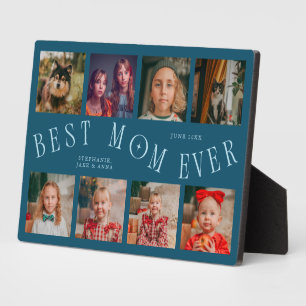 Modern 8 Photo Collage Best Mom Ever Teal Plaque
