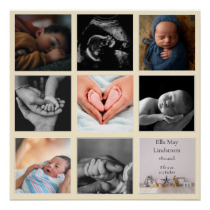 Modern 8 - photo Collage Black Frames Cream Poster