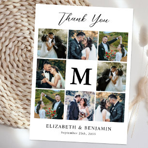 Modern 8 Photo Collage Customised Monogram Wedding Thank You Card