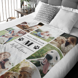 Modern 8 Photo Collage Dog Paw Fleece Blanket