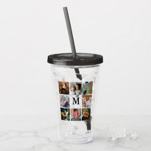 Modern 8 Photo Collage Monogram Acrylic Tumbler