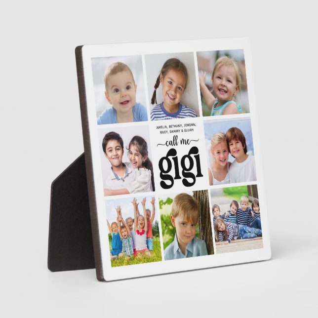 Modern 8 Photo Collage Names Call Me Gigi Plaque (Front)