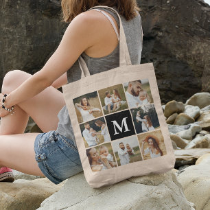 Modern 8 Photo Collage Personalised  Tote Bag