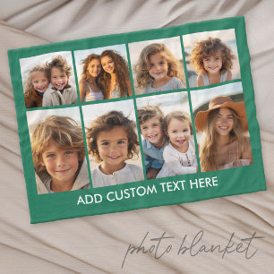 Modern 8 Photo Collage with Photos and Text Fleece Blanket