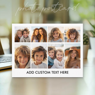 Modern 8 Photo Collage with Photos and Text Postcard
