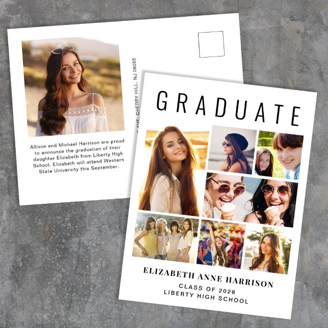 Modern 8 Photo Graduation Announcement Postcard (Creator Uploaded)