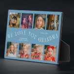 Modern 8 Photo Grid Love You Grandma Denim Blue Plaque<br><div class="desc">Modern and minimal keepsake photo plaque to gift it to a grandmother featuring 8 photos with a curvy typography text that says "we love you grandma." The color is denim blue.</div>