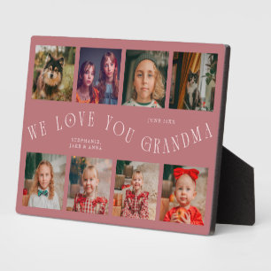 Modern 8 Photo Grid Love You Grandma Pink Plaque