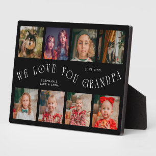 Modern 8 Photo Grid Love You Grandpa Black Plaque