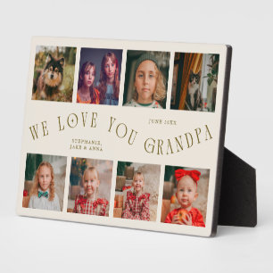 Modern 8 Photo Grid Love You Grandpa Cream Plaque