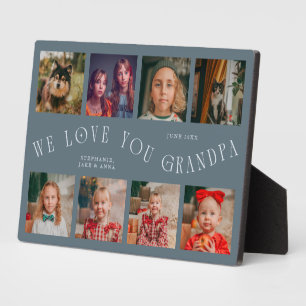 Modern 8 Photo Grid Love You Grandpa Slate Blue Plaque