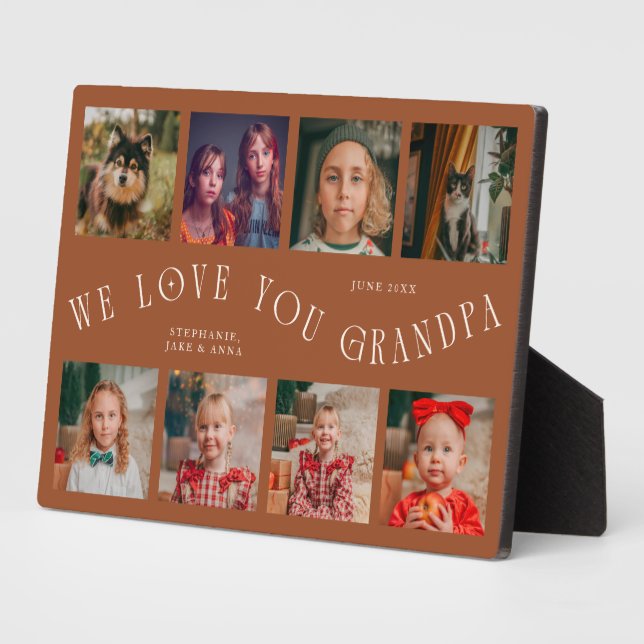 Modern 8 Photo Grid Love You Grandpa Terracotta Plaque (Side)