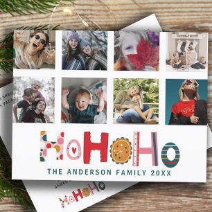 Modern 8 Photo Ho Ho Ho Christmas Postcard
