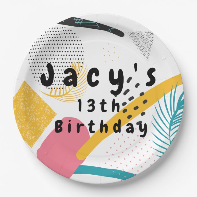 Modern 90s Collage Retro Party Paper Plate (Front)