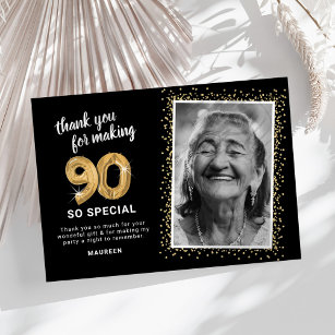 Modern 90th Adult Birthday Photo Thank You Card