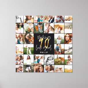 Modern 90th birthday multi photo script gift canvas print