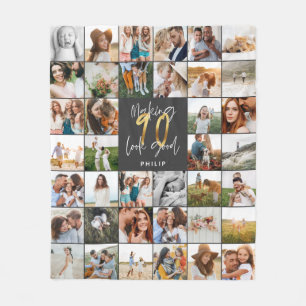 Modern 90th birthday multi photo script gift  fleece blanket
