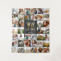 Modern 90th birthday multi photo  tapestry