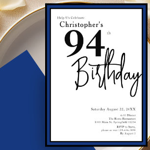 Modern 94th Birthday Invitation Elegant Black Blue
