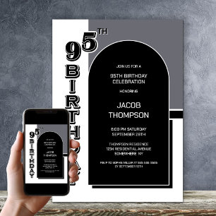 Modern 95th Birthday Black Arch Party Invitation