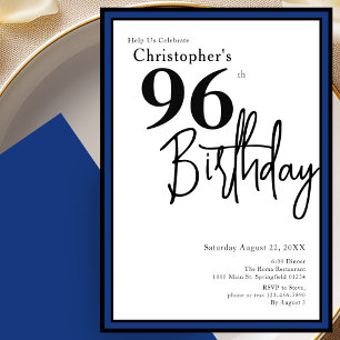 Modern 96th Birthday Invitation Elegant Black Blue
