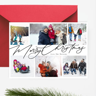 modern 9 multi Photo Collage merry christmas Holiday Card