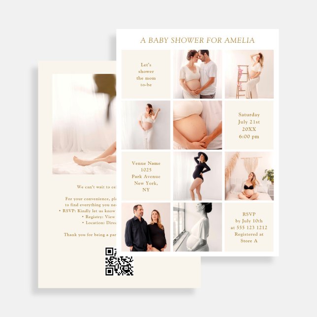 Modern 9 Photo Collage White Ivory Baby Shower Invitation (Creator Uploaded)