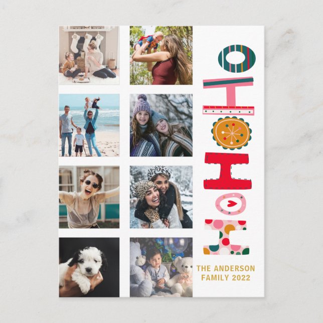 Modern 9 Photo Colourful Christmas Greeting  Postc Postcard (Front)