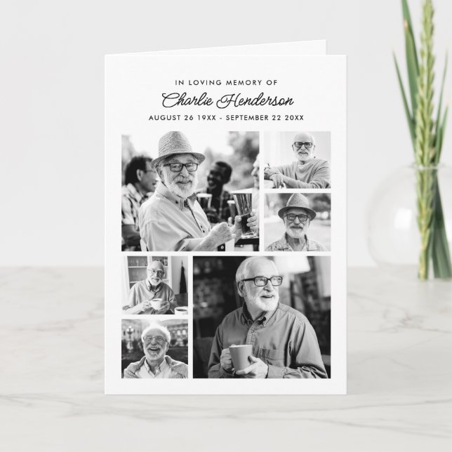 Modern 9-Photo Funeral/Memorial Service Program (Front)