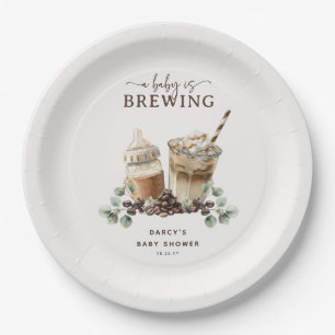 Modern 'a Baby is Brewing' Coffee Baby Shower Paper Plate