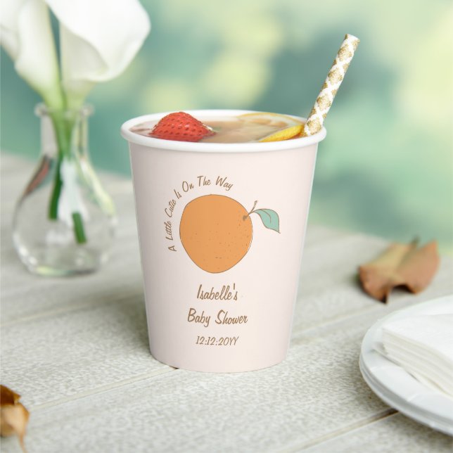 Modern A Little Cutie Orange Baby Shower  Paper Cups (Insitu)