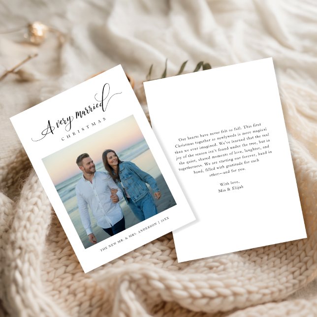 Modern A Very Married Christmas Script Beach Photo Holiday Card (Creator Uploaded)