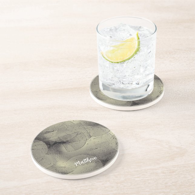 Modern Abrstract Black And Grey Personalised Coaster (Side)